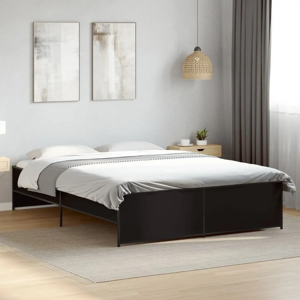 Giroletto nero 160x200 cm in legno multistrato e metallo
