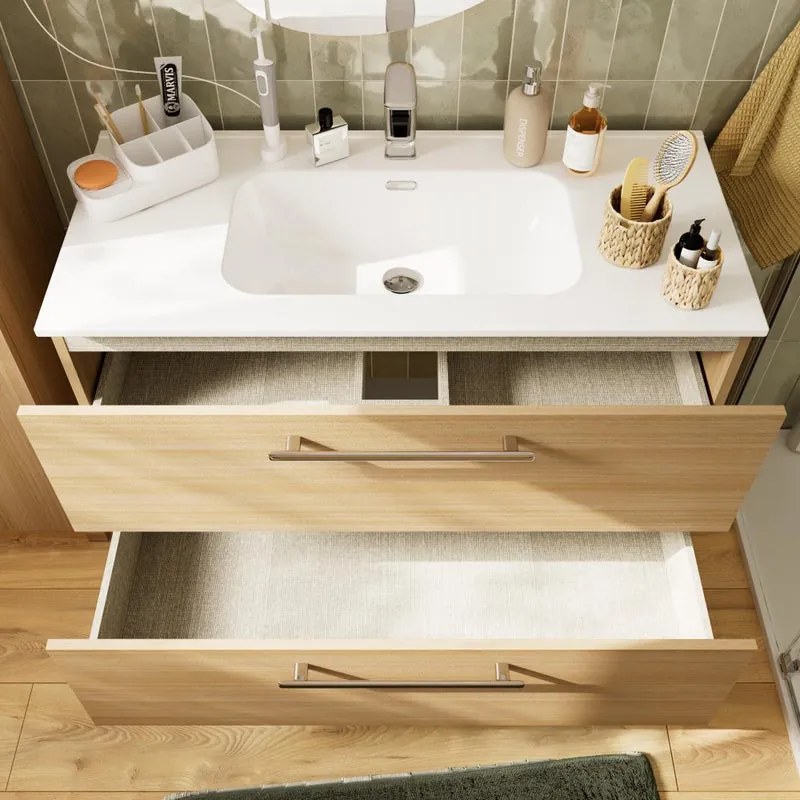 base sospesa Remix 2 cassetti L100 x P45 X H57,7 cm Rovere chiaro