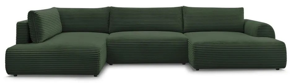 Divano angolare in verde scuro allungabile (con penisola a destra/a forma di "U") con rivestimento in velluto a coste Lucien – Bobochic Paris