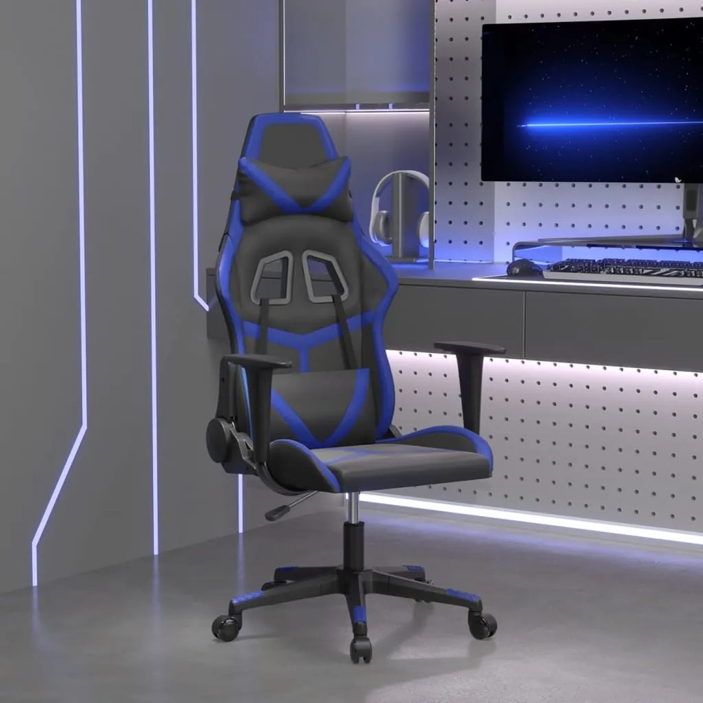 Sedia da gaming nera e blu in similpelle