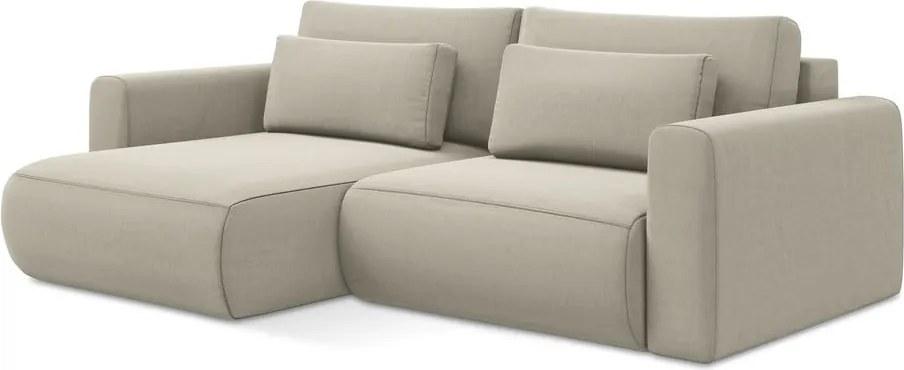 Divano angolare beige allungabile/con contenitore (con penisola a sinistra/con chaise lounge) con rivestimento in velluto Kapua – Makamii