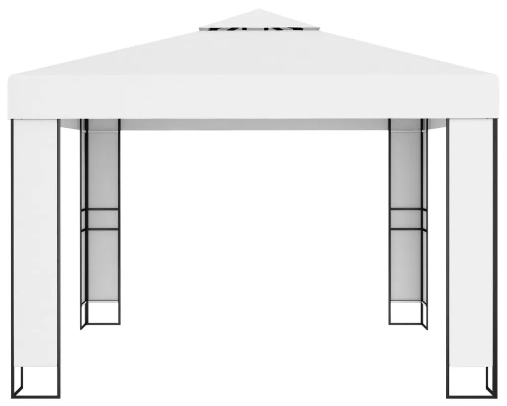 Gazebo con Tetto Doppio e Stringa di Luci LED 3x3 m Bianco