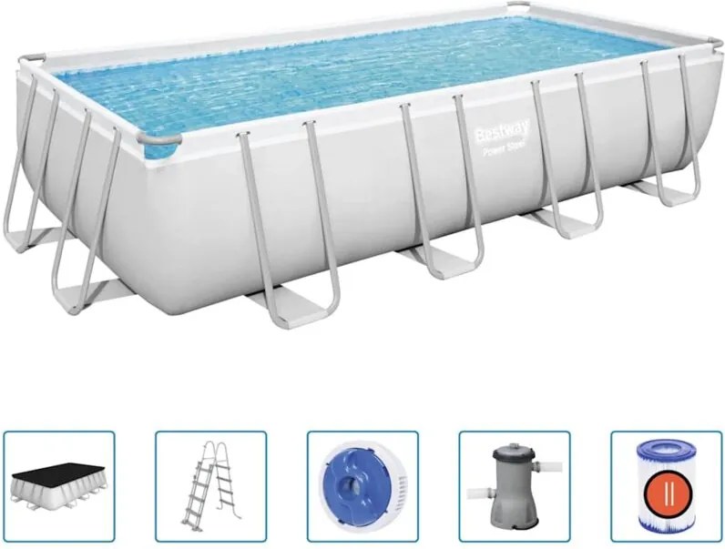 Set Piscina Power Steel Rettangolare 488x244x122 cm Bestway