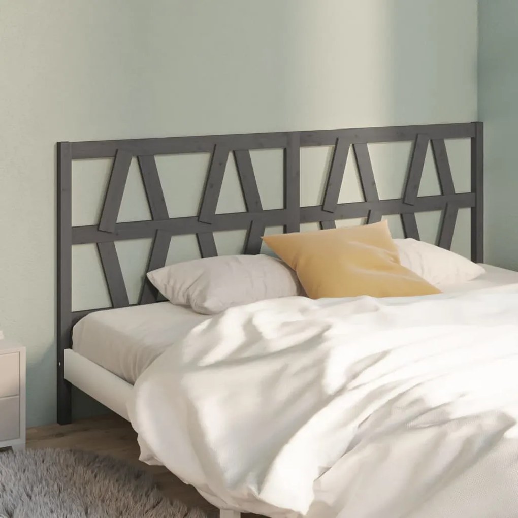 Testiera Per Letto Grigia 206x4x100cm İn Legno Massello Di Pino /