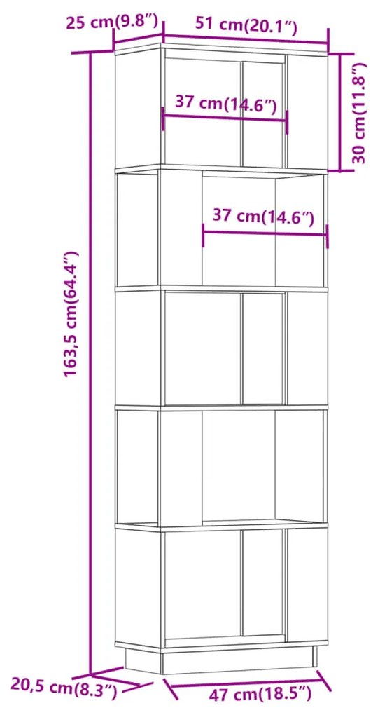 Libreria/Divisorio Miele 51x25x163,5 cm Legno Massello