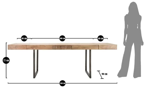 Tavolo Da Pranzo Allungabile In Legno Gambe In Ferro Nere 160-240x90x77 Mumbai