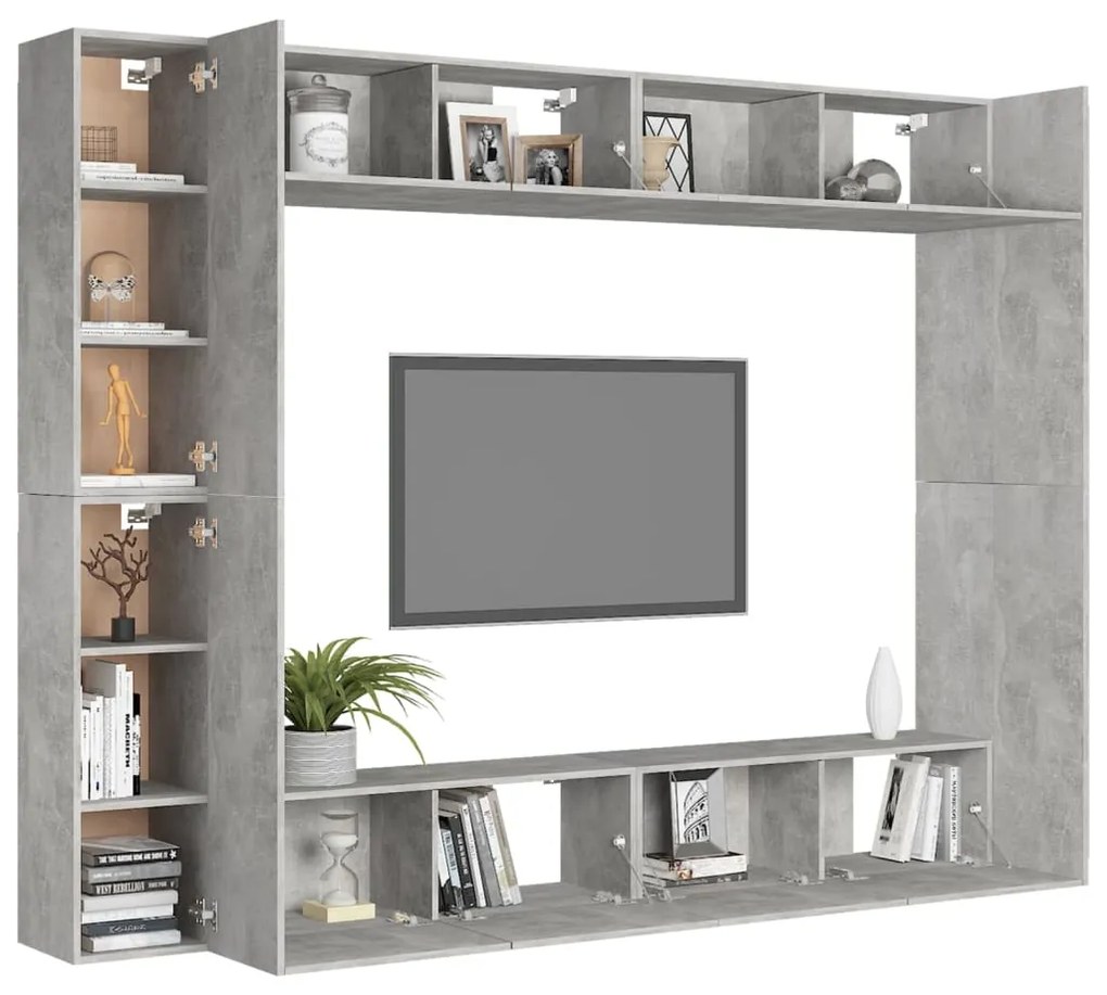 Set mobile porta tv 8 pz grigio cemento in truciolato