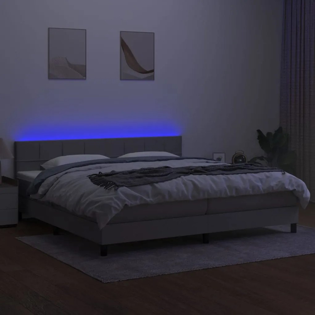 Letto a Molle Materasso e LED Grigio Chiaro 200x200 cm Tessuto