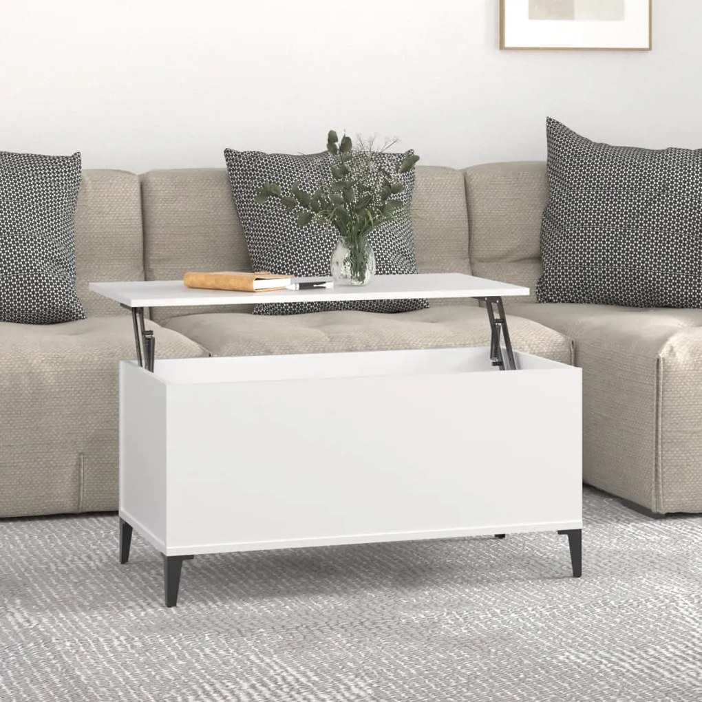 Tavolino Da Salotto Bianco 90x44,5x45 Cm İn Legno Multistrato /