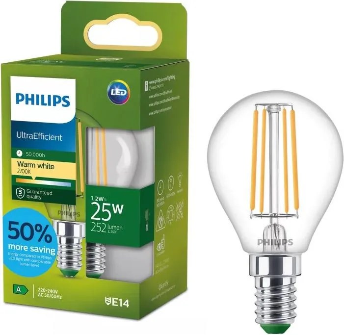 Lampadina LED ULTRAEFFICIENT VINTAGE Philips P45 E14/1,2W/230V 2700K