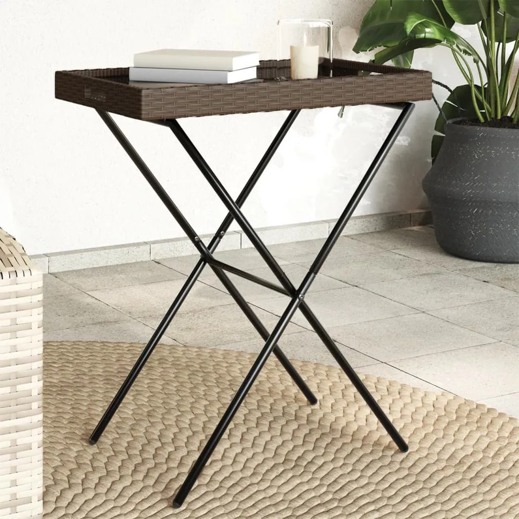 Tavolino Vassoio Pieghevole Marrone 65x40x75 Cm İn Polyrattan /