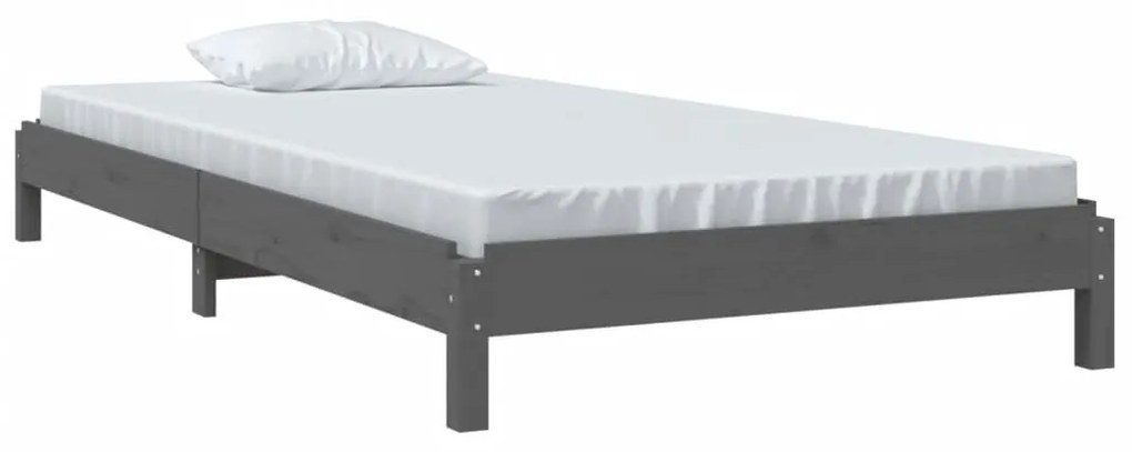 Letto impilabile grigio 75x190 cm in legno massello di pino