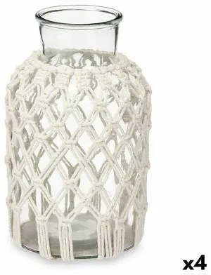 Vaso Bianco Stoffa Vetro 18,5 x 30,5 x 18,5 cm (4 Unità) Macramé