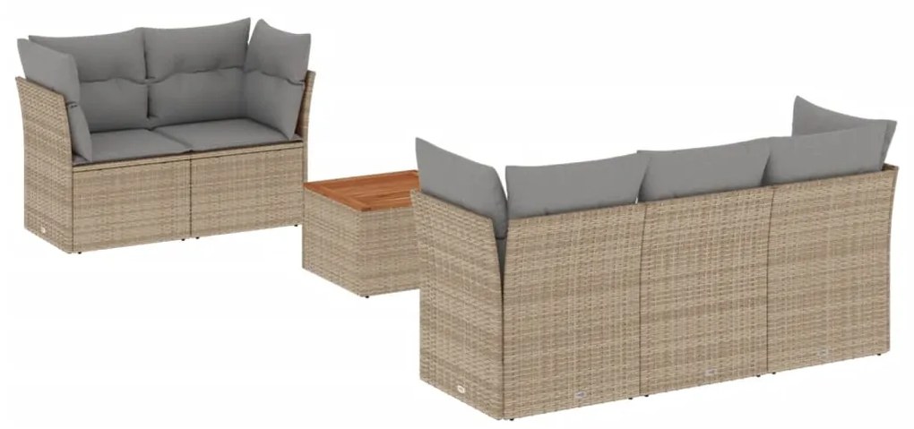 Set divano da giardino 6 pz con cuscini beige in polyrattan