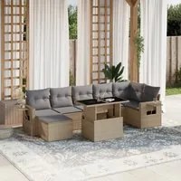 Set Divano da Giardino 8 pz con Cuscini Beige in Polyrattan 3268059