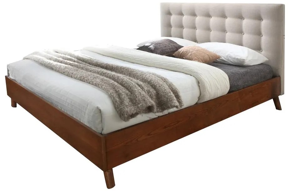 Letto matrimoniale 180 x 200 cm in Tessuto beige e legno - FRANCESCO