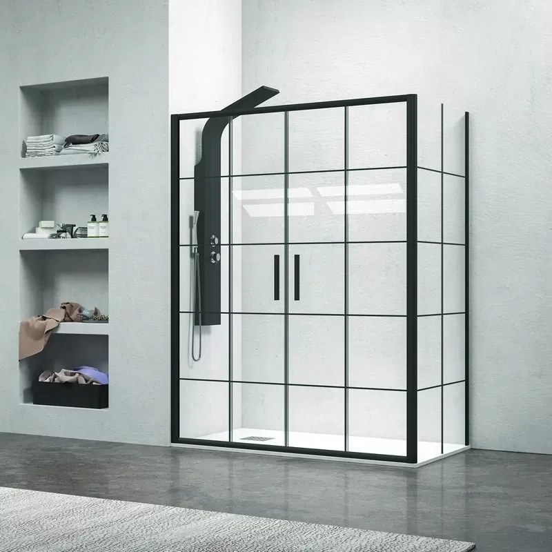 Box doccia angolare 190x70 scorrevole 4 ante telaio nero NICO-D6000S - KAMALU