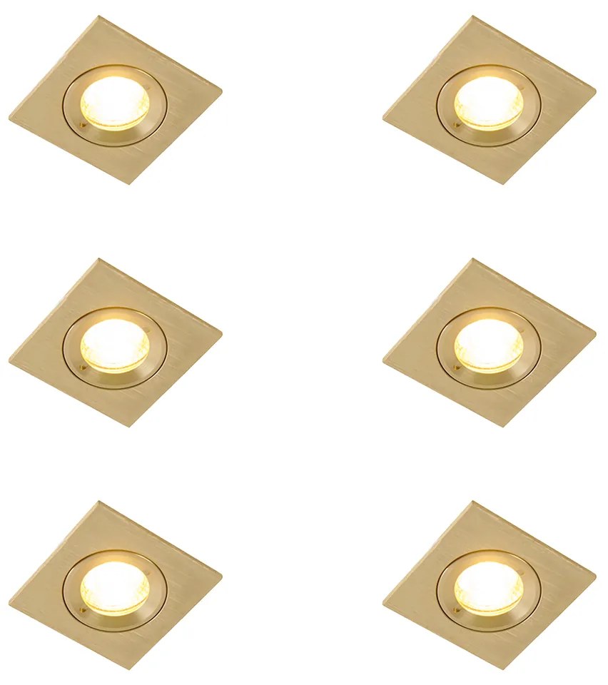 Set di 6 faretti da incasso moderni oro quadrati IP44 - Xena