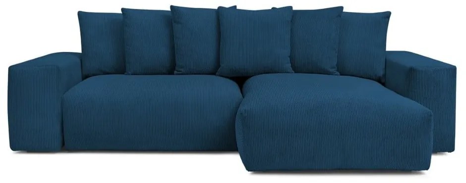 Divano angolare blu allungabile e con contenitore rivestito in velluto a coste Voltaire – Bobochic Paris