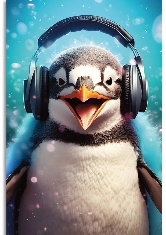 Stampa su tela – Pinguino con cuffie