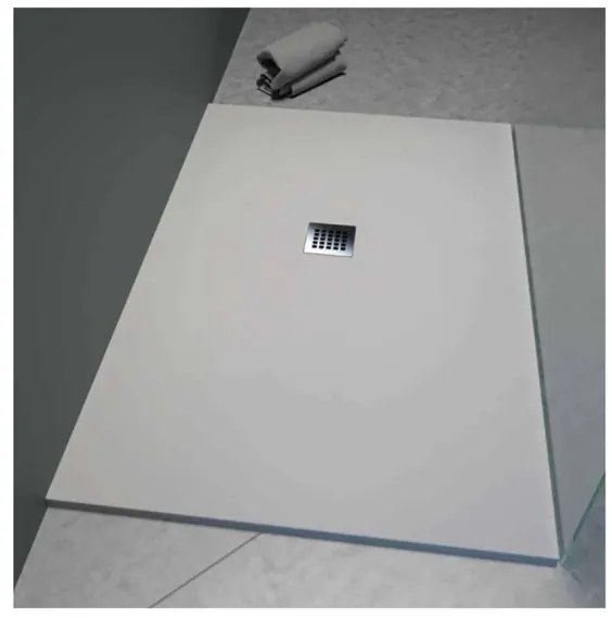 Piatto doccia in mineralmarmo 80x120 cm grigio chiaro effetto pietra con griglia e piletta sifonata