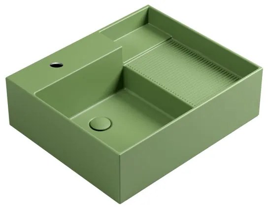 Lavabo da appoggio Nobu COLAVENE con foro rettangolare in ceramica L 60 x H 21 x P 50 cm verde opaco piletta non inclusa