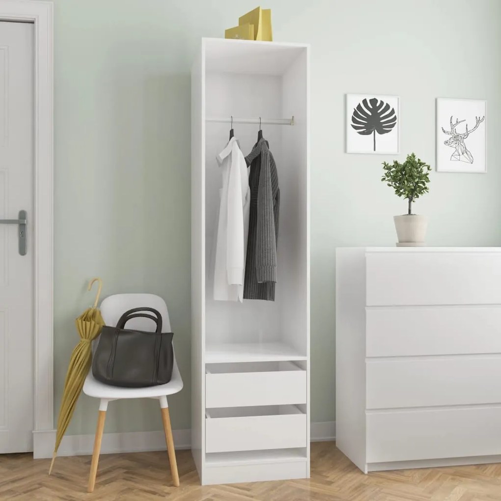 Armadio Cassetti Bianco Lucido 50x50x200 Cm Legno Multistrato /