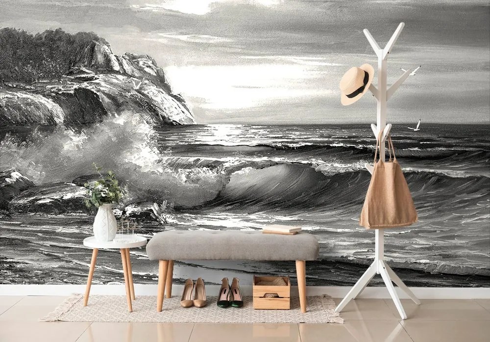 Carta da parati – Mattina sul mare in bianco e nero
