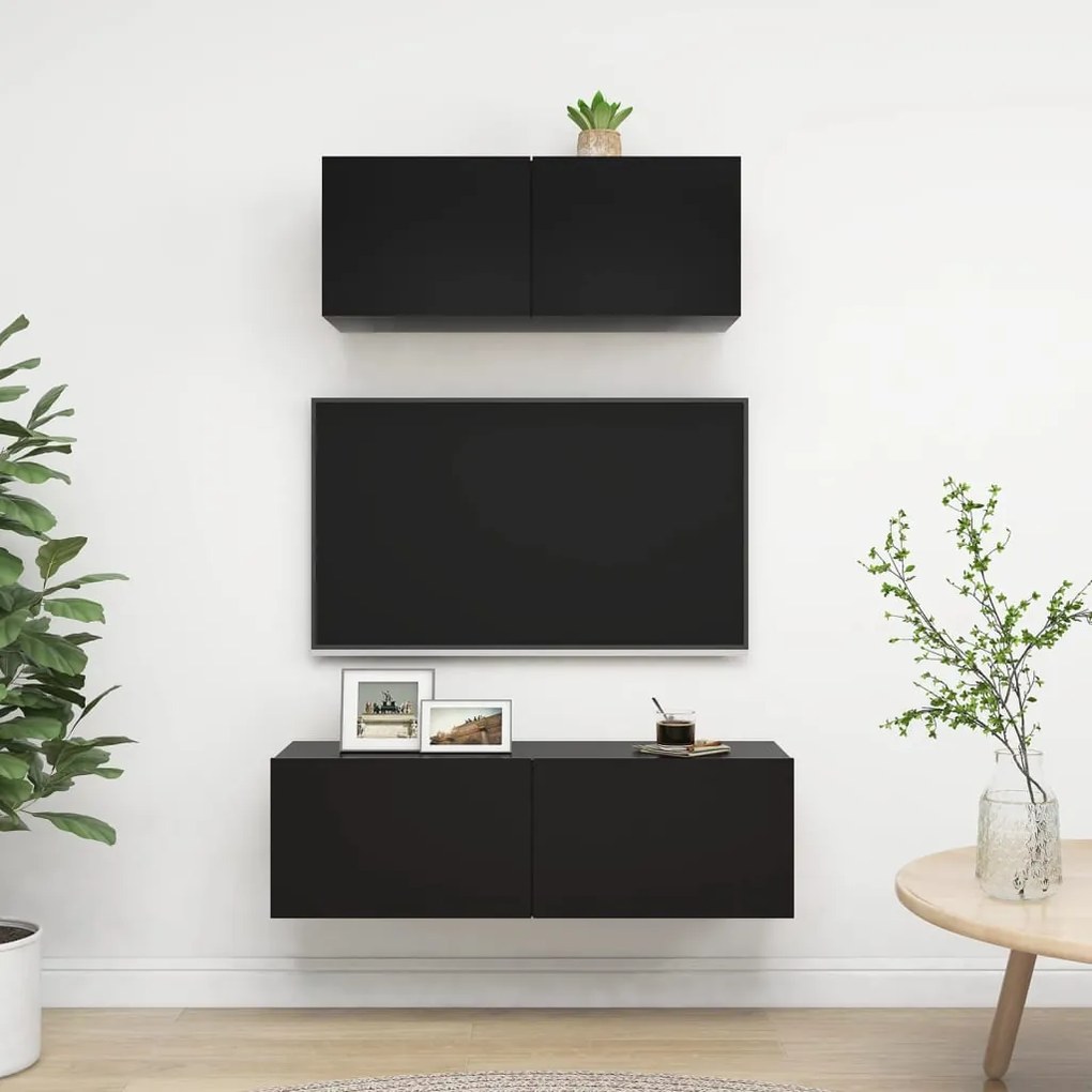 Set Di Mobili Porta Tv 2 Pz Nero İn Legno Multistrato /