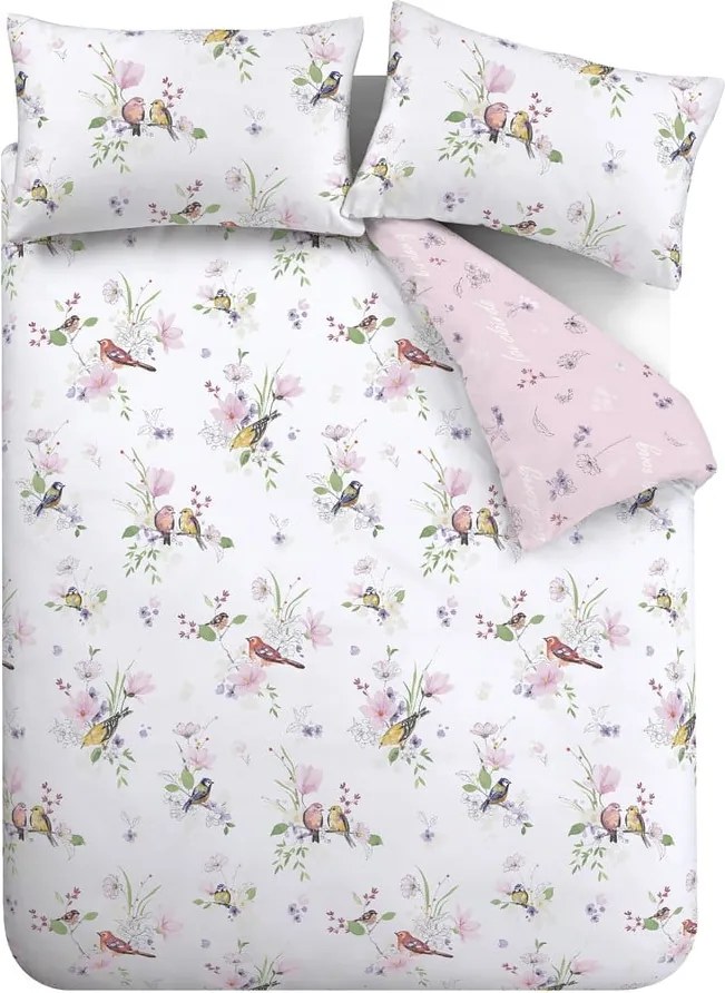 Set copripiumino e federa bianco e rosa per letto matrimoniale e per letto esteso 230x220 cm Songbird – Catherine Lansfield