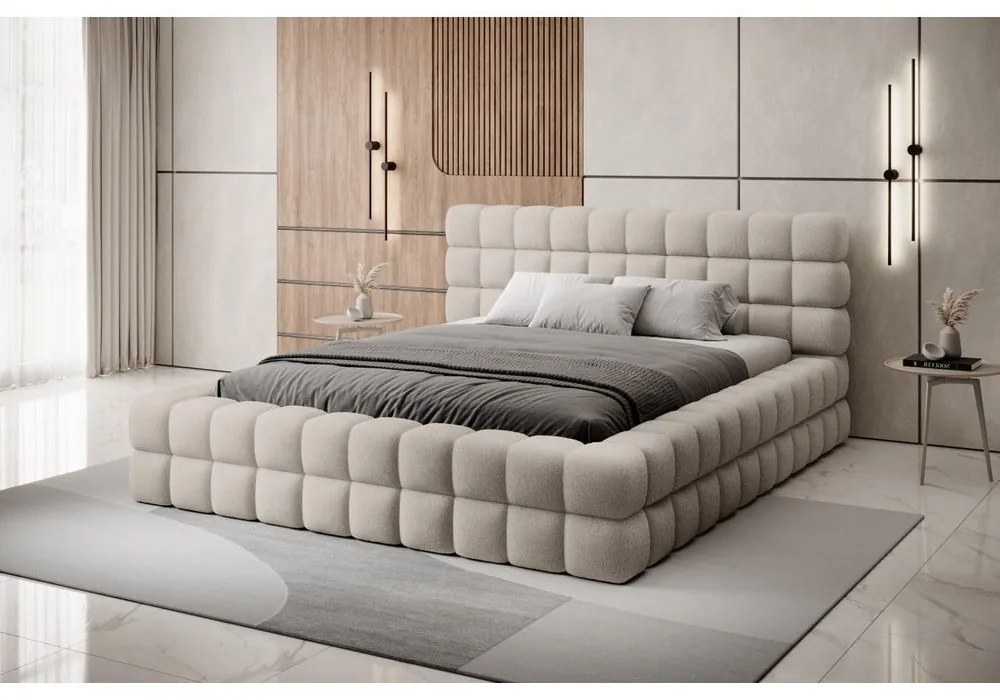 Letto matrimoniale imbottito beige con contenitore e rete inclusi 180x200 cm Dizzle – ELTAP