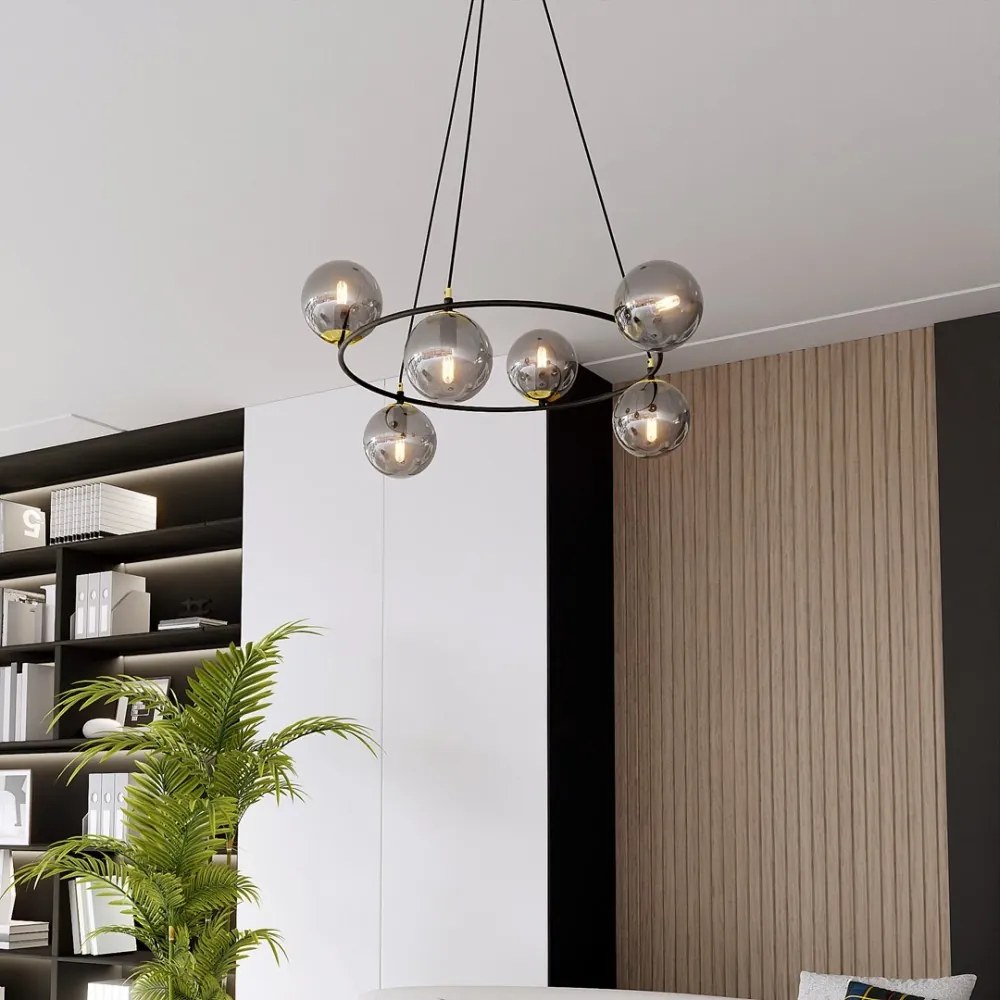 Lampadario a Sospensione AZURA 6 in Acciaio e Vetro 6xE14 Colore del corpo Nero e Grafite