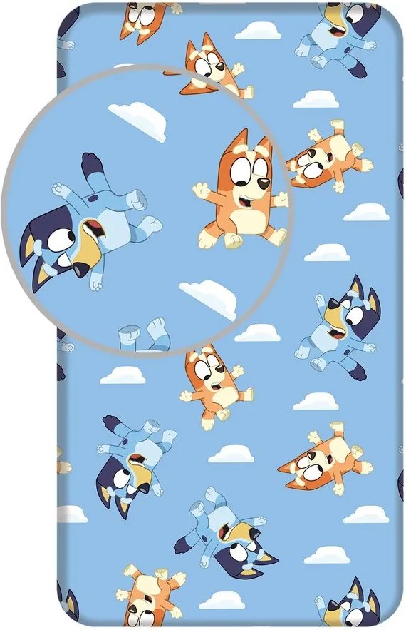 Lenzuolo con angoli per bambini blu in cotone per letto singolo 90x200 cm Bluey – Jerry Fabrics