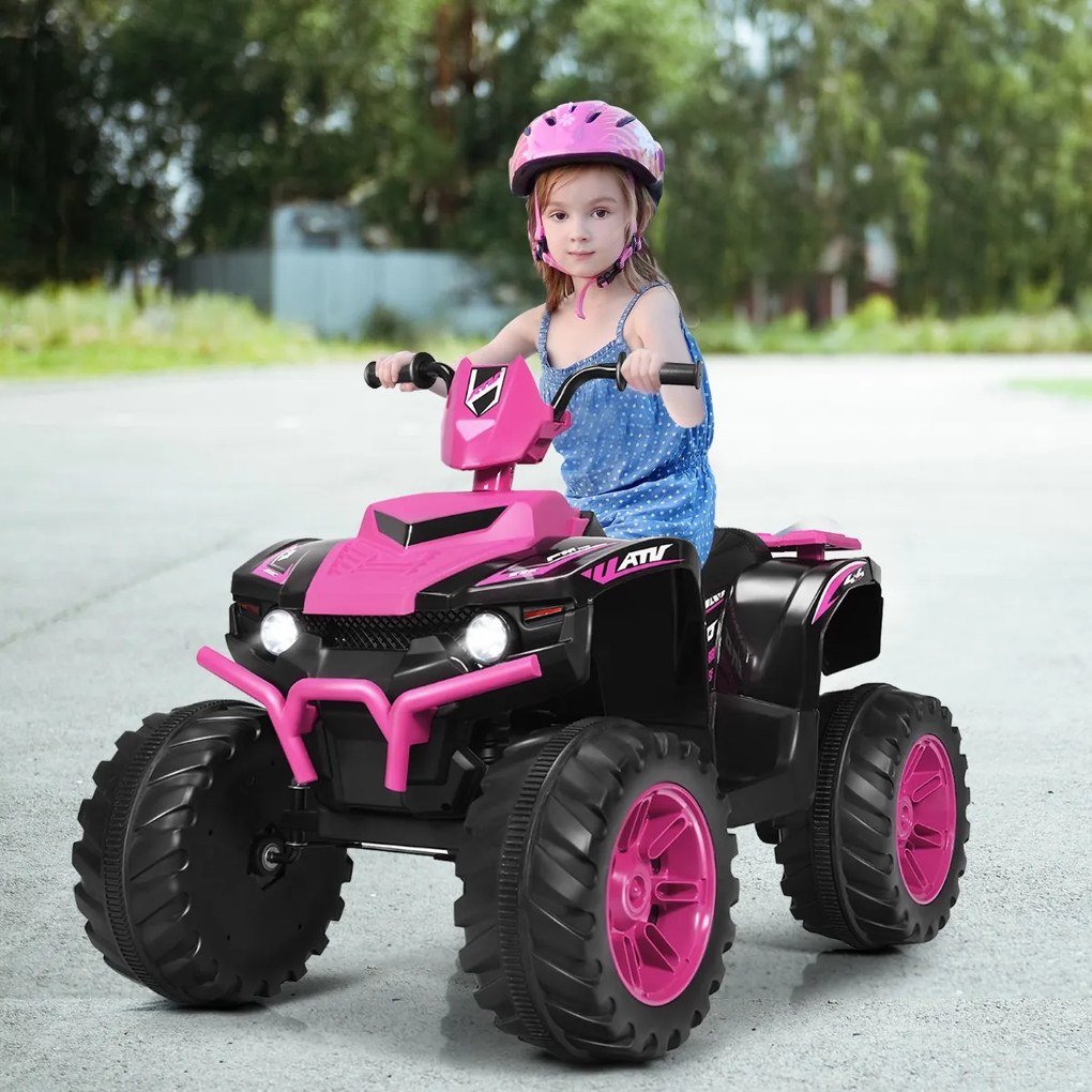 Costway Quad elettrico ATV 12 V per bambini con musica e luci LED, Quad a batteria con sedile comodo 104x67x74cm Rosa