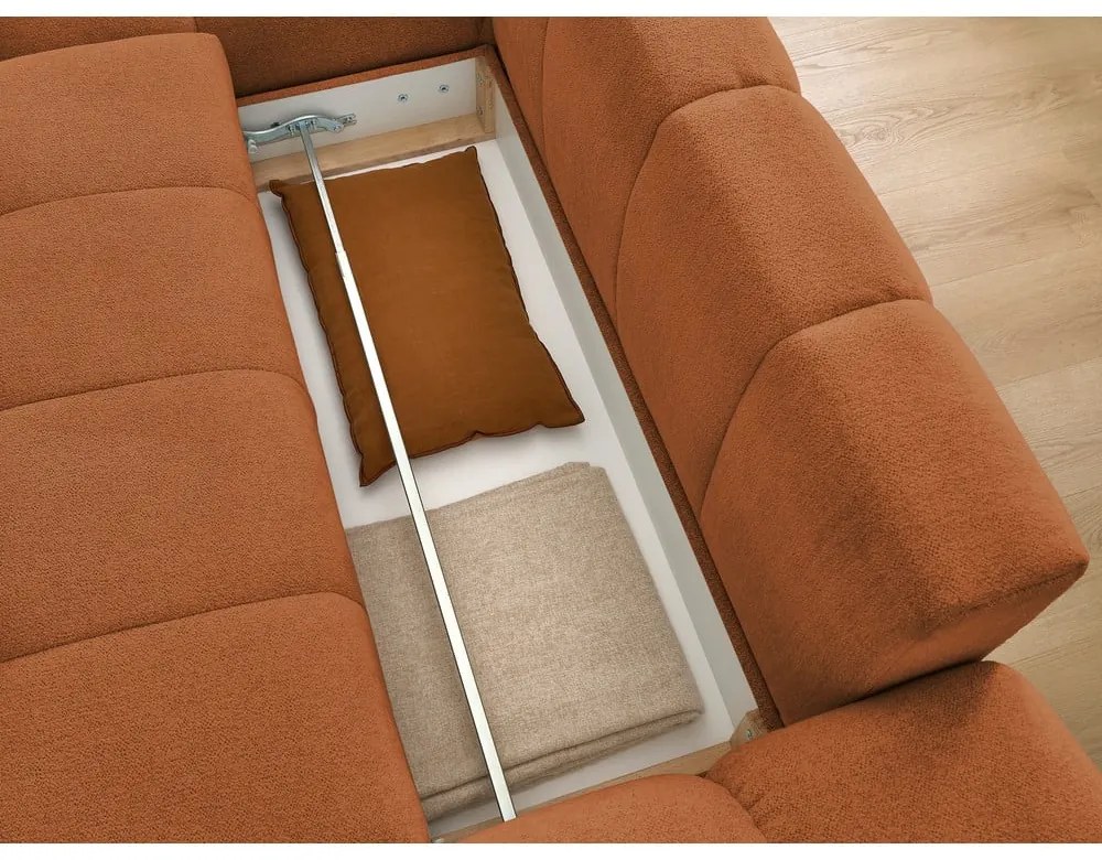 Divano angolare color terracotta allungabile e con contenitore (penisola a sinistra/chaise lounge) con rivestimento in ciniglia Everest – Bobochic Paris