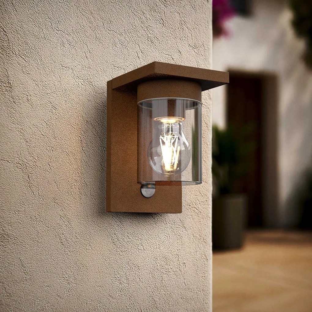 Applique Corten IP54 con Base E27 e Sensore di Movimento - Serie RIGA