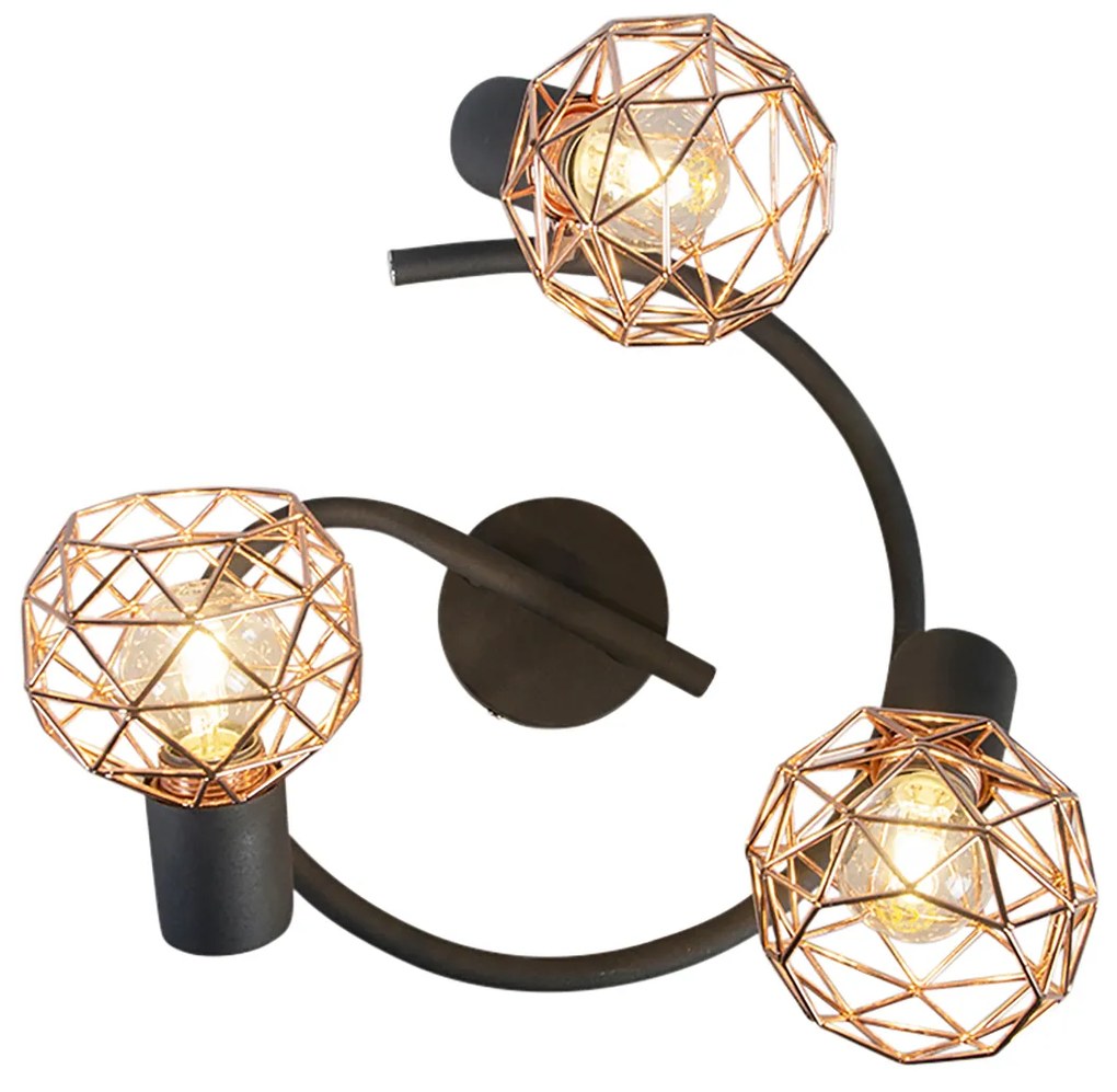 Faretto moderno nero con rame 3 luci - Mesh