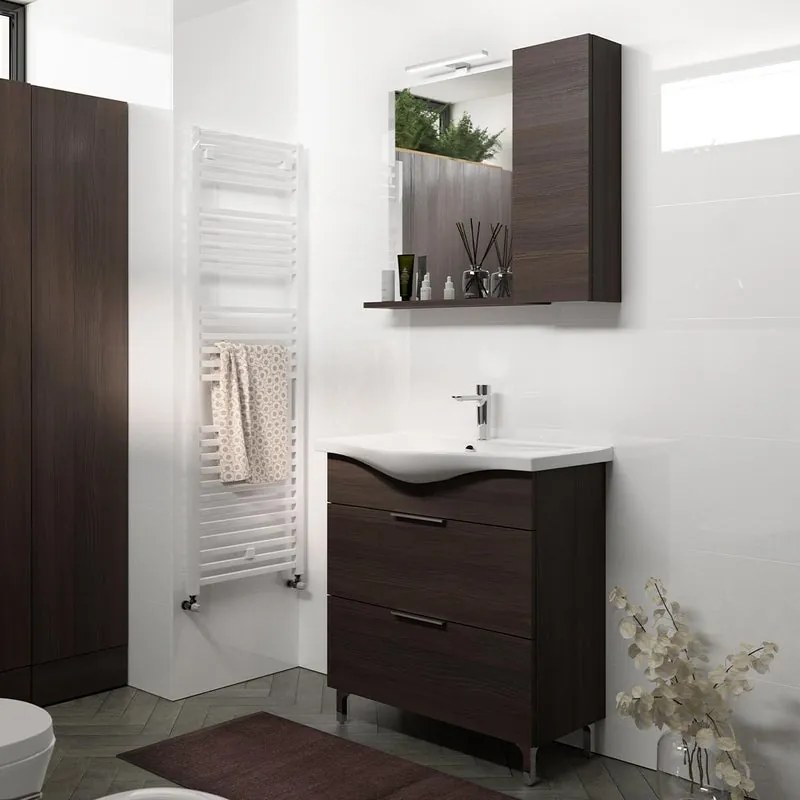 Mobile bagno da terra con lavabo L 80 x H 75 x P 46 cm legno noce 2 cassetti per vasca centrale Jnka