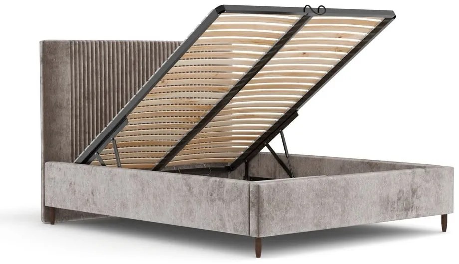 Letto matrimoniale imbottito beige con contenitore con rete inclusa 180x200 cm Etero – Maison de Rêve