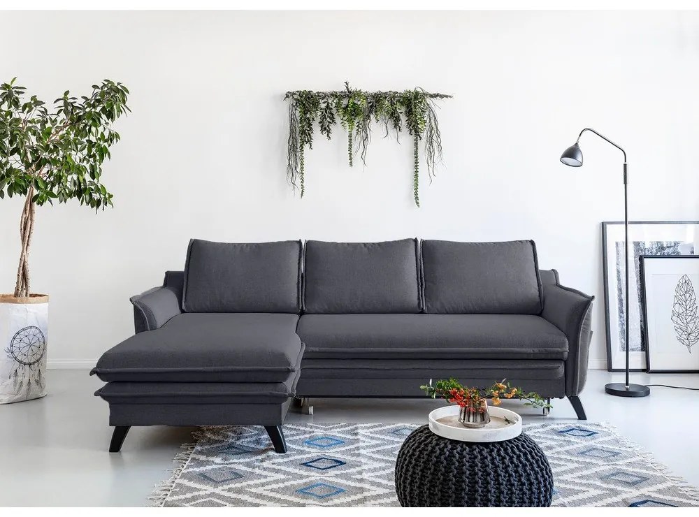 Divano letto angolare antracite, angolo sinistro Charming Charlie - Miuform