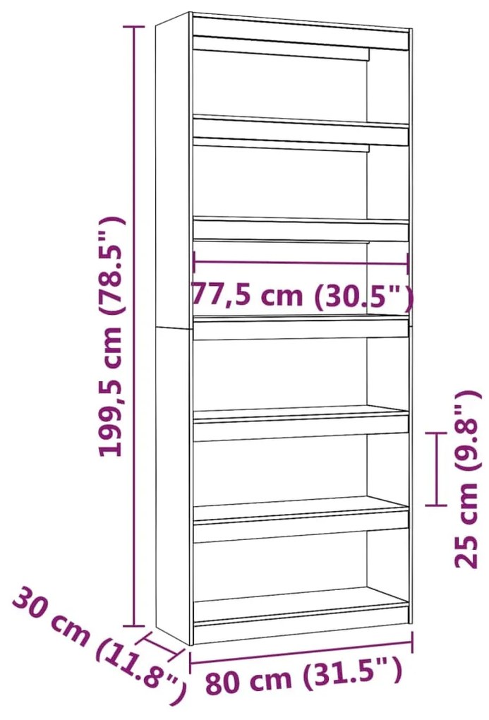 Libreria/Divisorio Bianco 80x30x199,5 cm in Massello di Pino