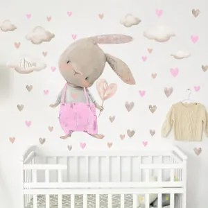 Coniglietto roso con cuore - adesivo da parete | Inspio