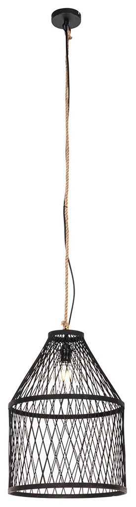 Lampada a sospensione rurale da esterno in rattan nero 40x55 cm - Calamus