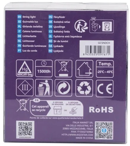 Aigostar -Catena LED natalizia da esterno 200xLED/8 funzioni 3xAA 10,3m IP44 bianco caldo