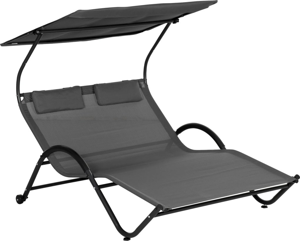 Lettino Prendisole 2 Posti da Giardino 200x137x138 cm con Tetto Parasole in Acciaio Grigio...