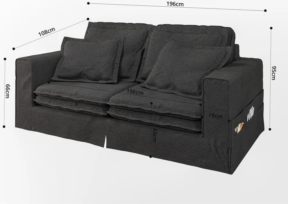 Divano nero 196 cm Nora – Ropez