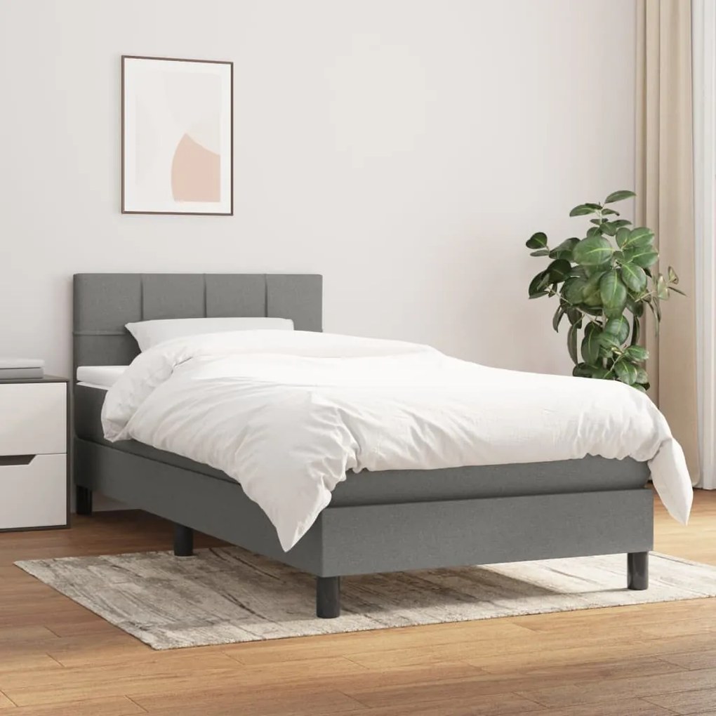 Giroletto A Molle Con Materasso Grigio Scuro 90x190 Cm Tessuto /