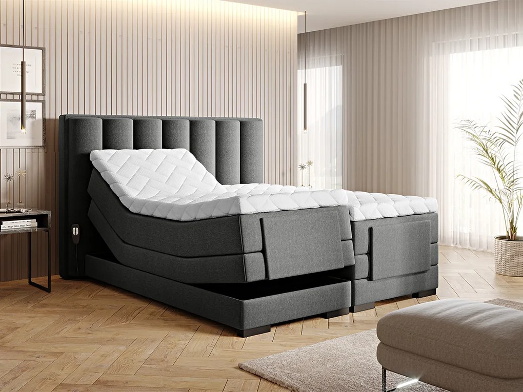 Letto motorizzato matrimoniale boxspring Utrecht - 180 x 200 cm , Tessuto grigio