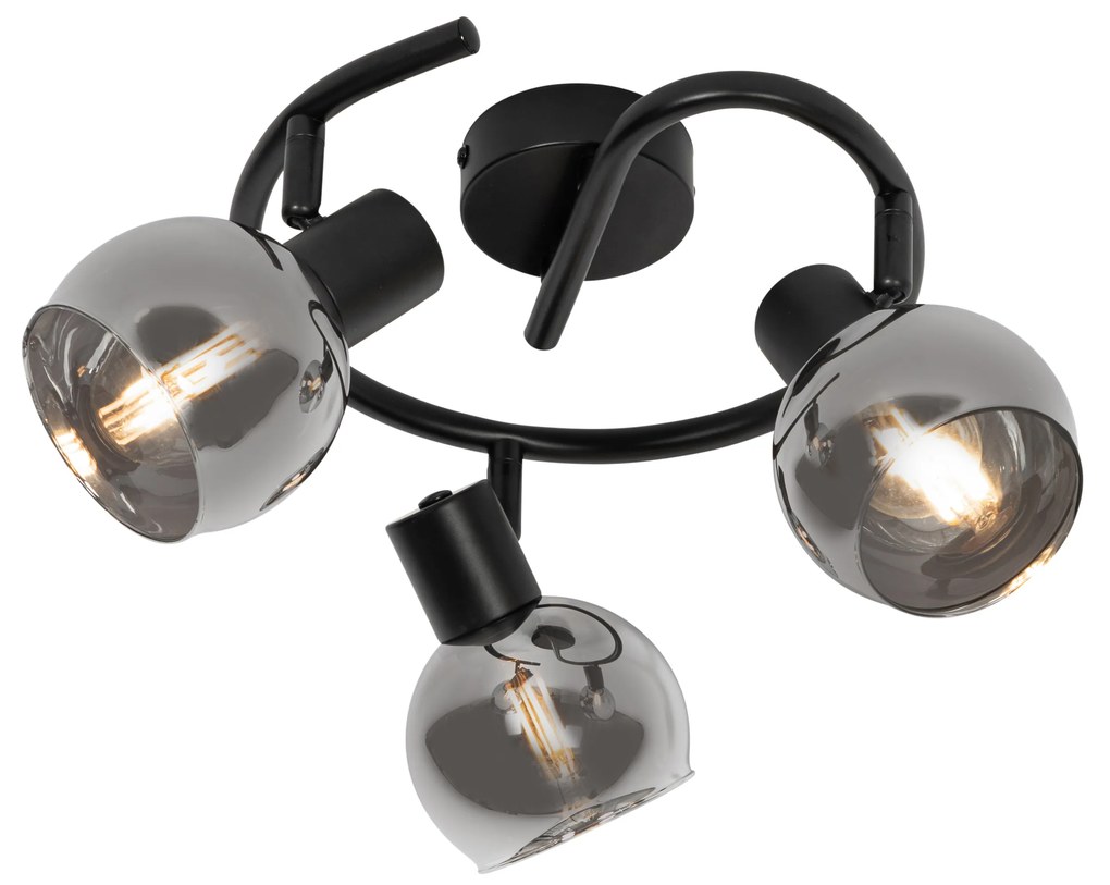 Plafoniera Art Déco vetro fumé nero 3 luci rotonda - Vidro