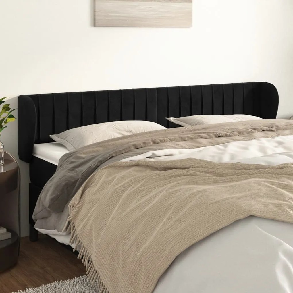 Testiera Ad Orecchio Nera 163x23x78/88 Cm İn Velluto /